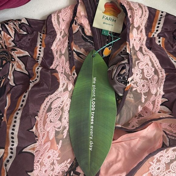 FARM Rio‎ Glam Tapestry Burgundy Lace Short Sleeve Maxi Dress Size Large - Picture 8 of 10